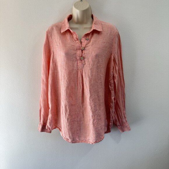 Sigrid Olsen Shirt Blouse M Tunic 100% Linen Long Sleeve Pink Lagen Beach - Picture 1 of 8